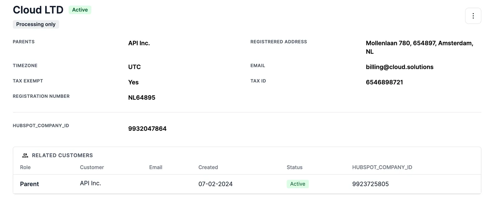 A processing customer's detail page does not show subscriptions nor invoices