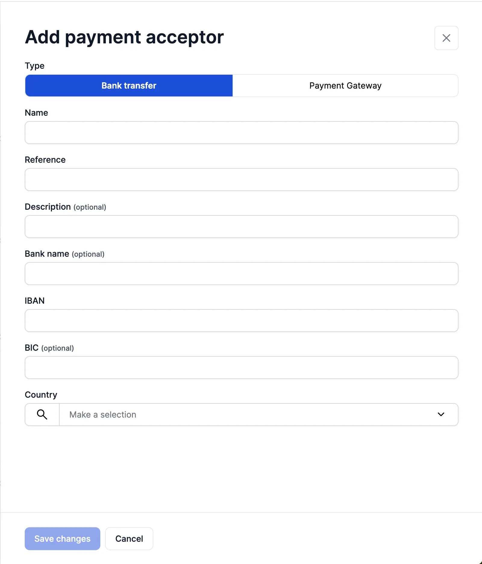 Bank account payment acceptor form