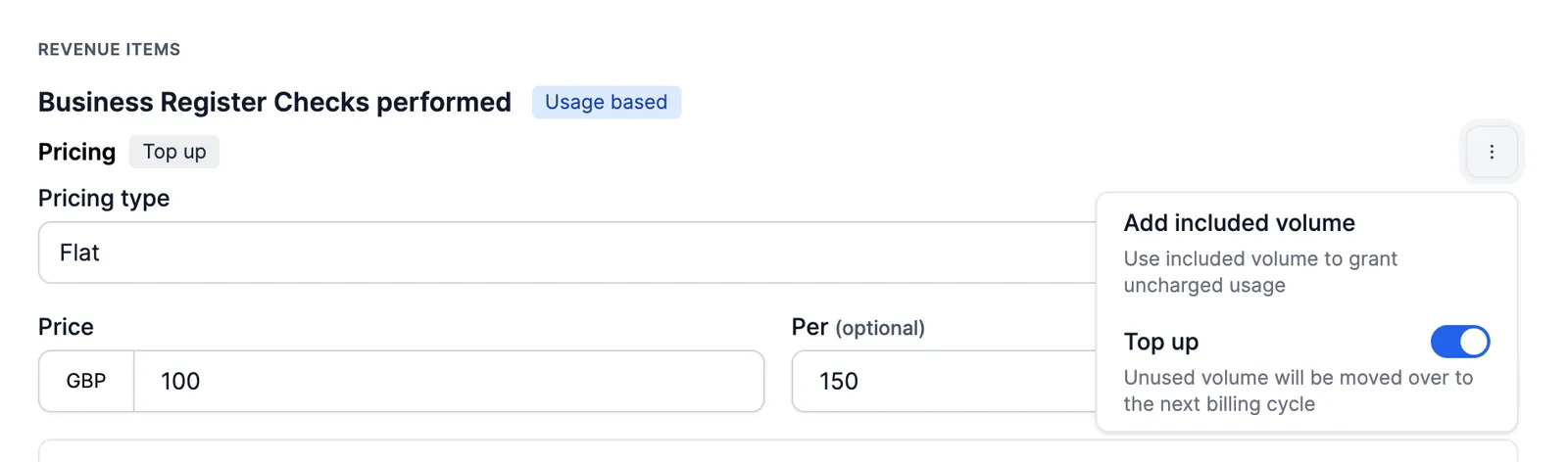 Top-up pricing type on flat pricing with block sizes