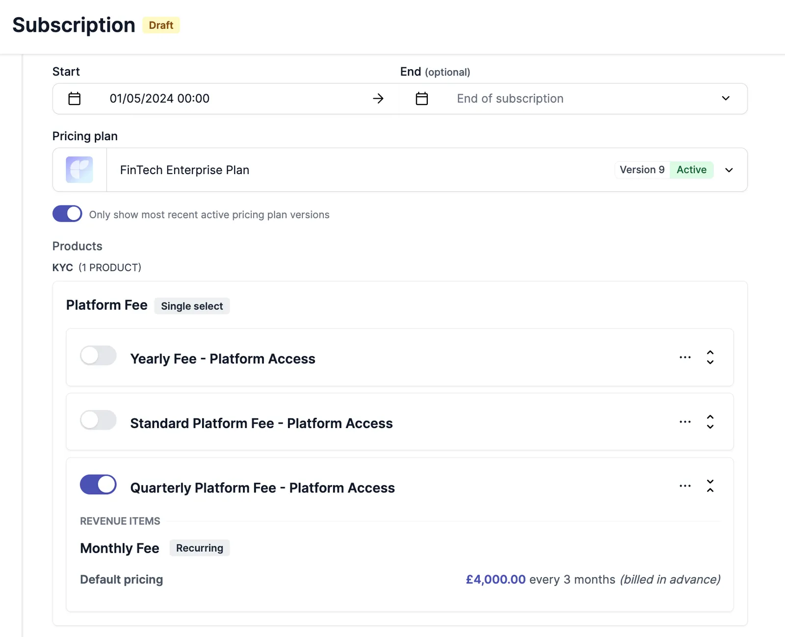 Single select pricing group