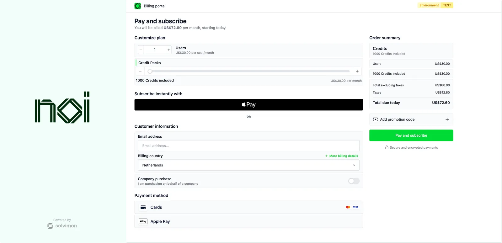 The Checkout screen rendered by the SDK