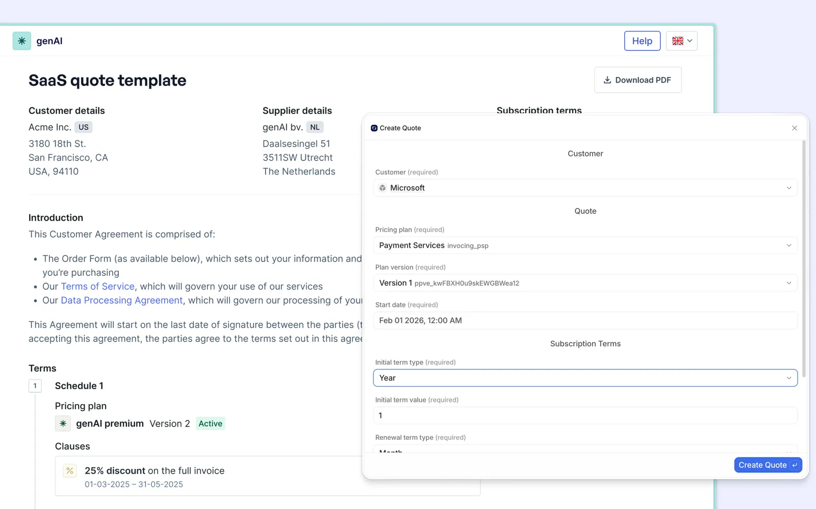 Quoting interface accessed directly from Attio deal records